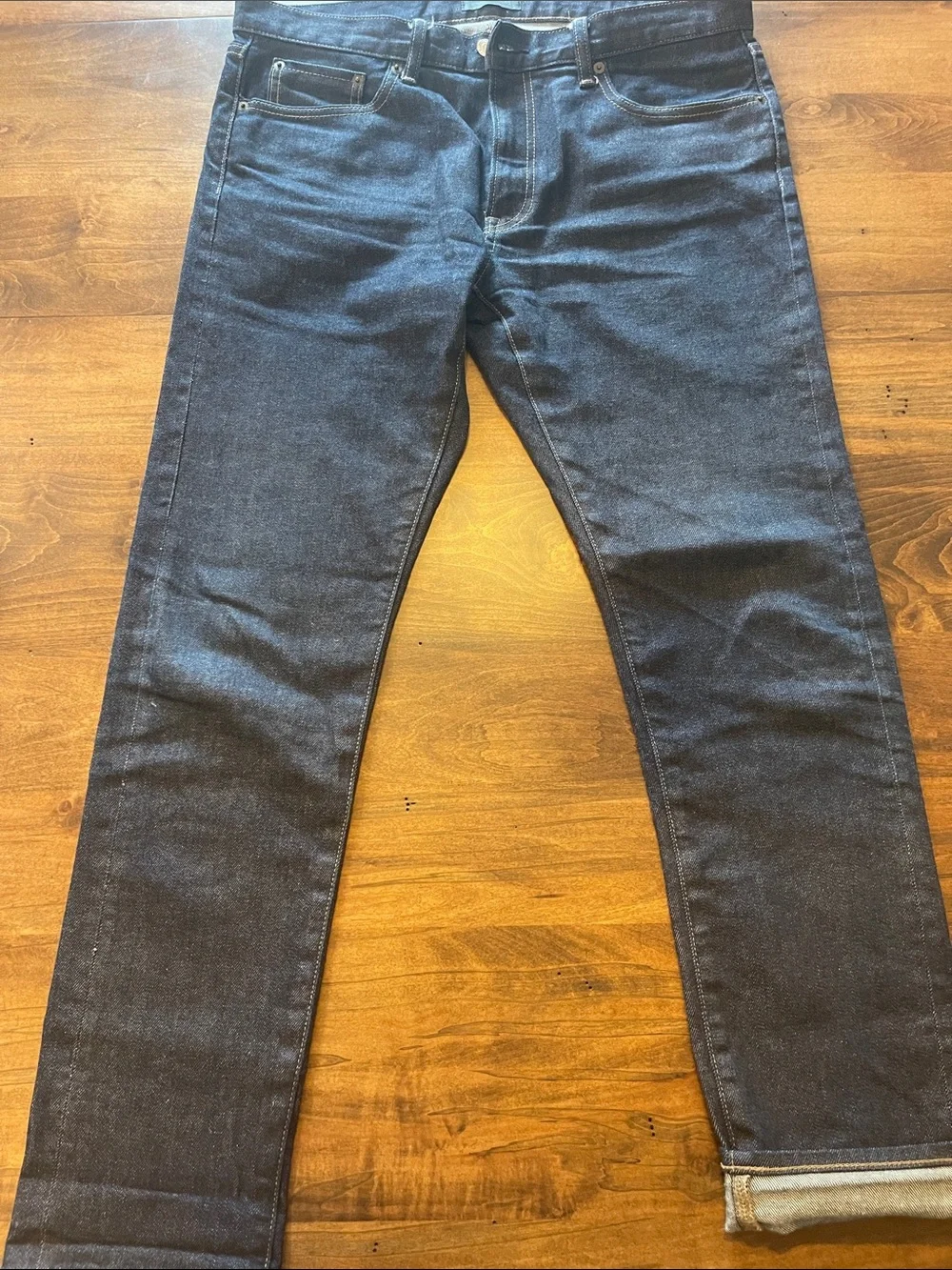 Uniqlo Men's Selvedge Red Stitch, Slim Straight Dark Indigo Jeans 35x32 - Picture 5 of 7